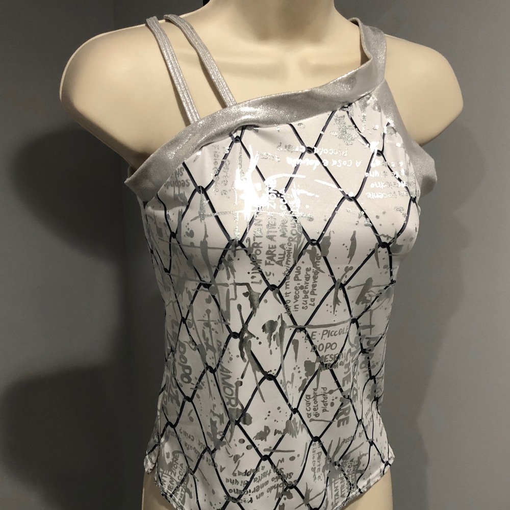 NEW silver, white and black dance top